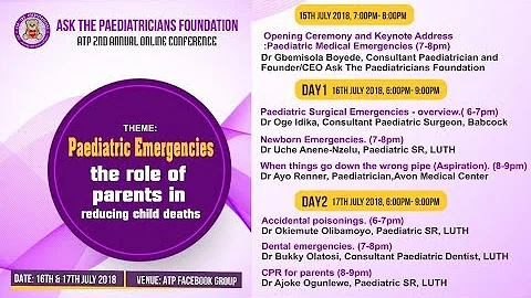 ATP 2018 ANNIVERSARY WEEK ONLINE CONFERENCE : PAEDIATRIC EMERGENCIES DAY 2