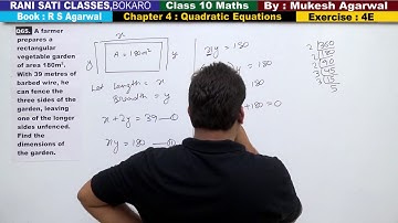 Class 10 Maths (Ex 4E Q65) Quadratic Equations Word Problem  (R S Agarwal 2019)