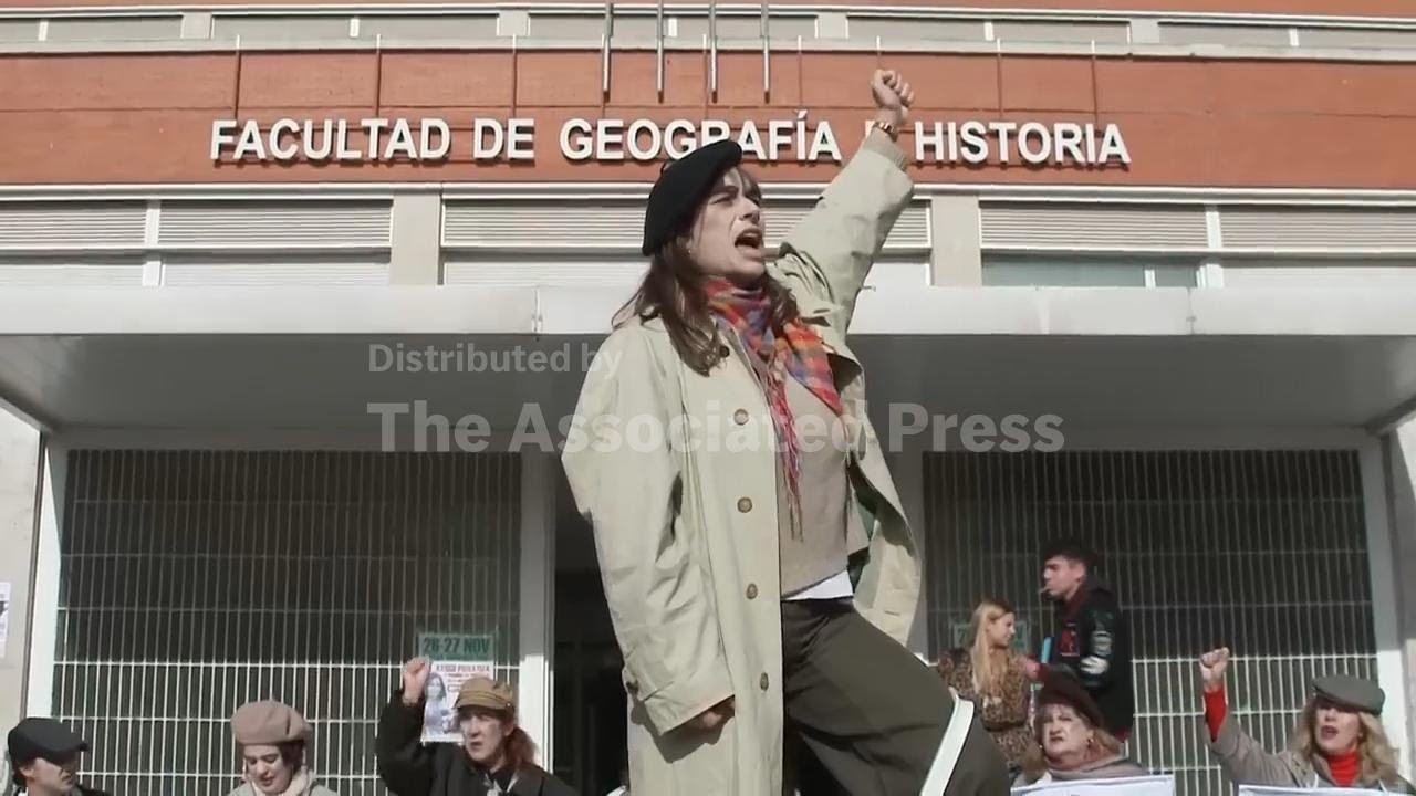 Street performance to commemorate campaigners for Spain's democracy after death of Franco