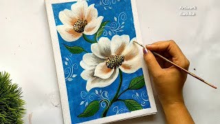 Easy Flower Painting Tutorial | Simple &amp; Beautiful Flower Painting | Flower Painting for Beginner