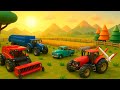 Farm Works Tractors Plant And Harvest Rice In Summer Vehicles Farm Animated