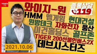 HMM,와이지-원,엠게임,현대건설,원방테크,자화전자,이건홀딩스,풍산,골프존,데브시스터즈,TIGER 200선물인버스2X_이데일리ON 명승부사_종목상담 119_2부 (20211006)