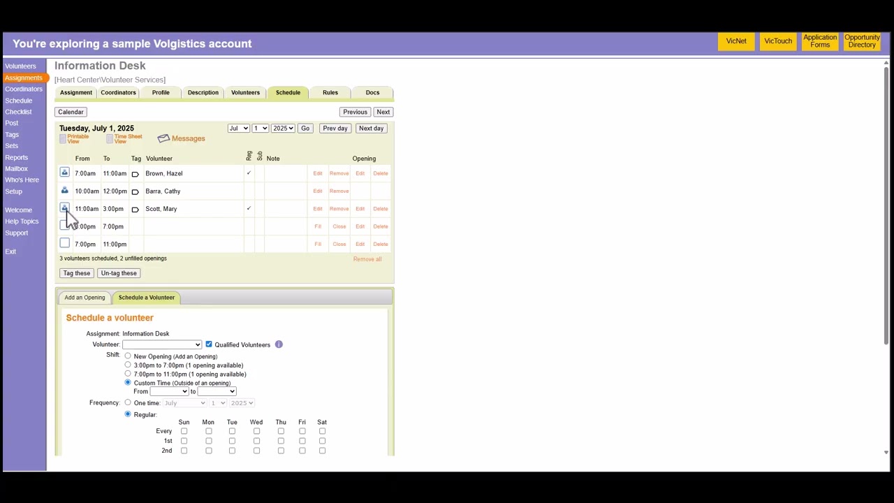 Use Schedule Icons to Determine How a Volunteer Is Scheduled