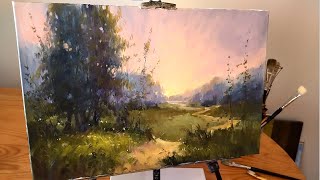 How to Paint an EVENING LANDSCAPE for Beginners. Step by Step Oil Painting with Palette demo