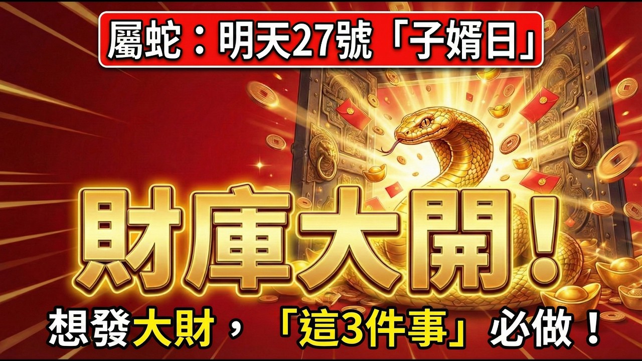 【生肖蛇】明天27號正月十一「子婿日」：這3件事不做，馬年財庫必破！不想窮忙一整年就看這支影片！#2026生肖蛇運勢 #屬蛇2026運程 #財運 #招財風水 #化解破財 #轉運 #正月十一 #子婿日