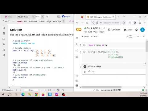 NumPy: describe the shape, size, and dimensions of a matrix.