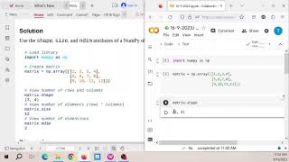 NumPy: describe the shape, size, and dimensions of a matrix.