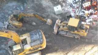 Cat 963C track loader working with Cat 308DCR