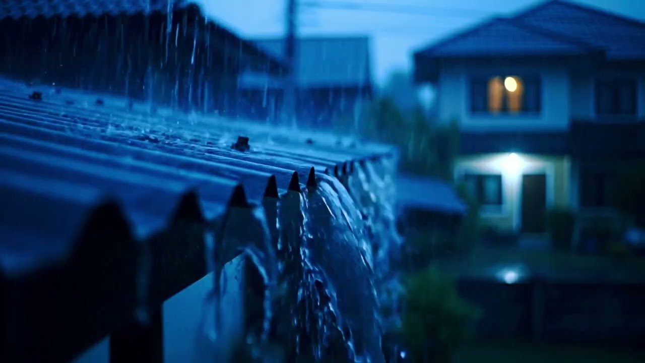 Lonely Night Rain ASMR on Zinc Roof | Soft Echoing Raindrops for Relaxation and Rest 0056