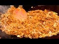 Japanese Street Food - YAKISOBA Omelette Stir Fried Noodle with egg Kuromon Osaka Japan