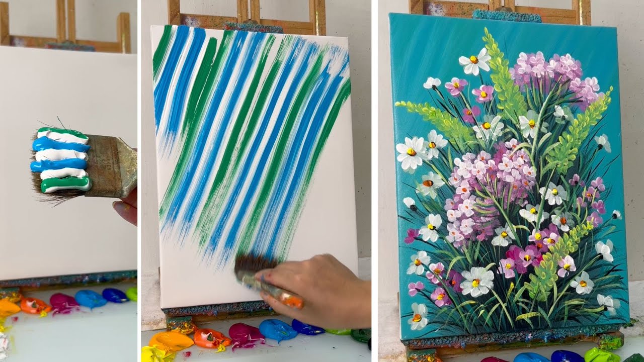 How to Paint a Colorful Wildflower Bouquet | Easy Acrylic Flower ...
