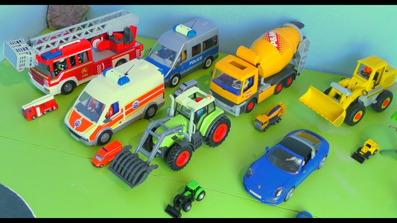 🚒 Polizeiauto, Traktor, Feuerwehrauto, Krankenwagen, Bagger, Truck & Betonmischer / Spielzeugautos