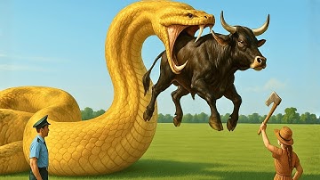 Brave Heroes Save Exhausted Black Cow from Ferocious Python Attack at the Countryside Farm 🐄🐍