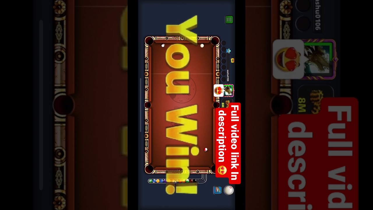 1 Shot Trickshot - when God Mode On in 8 Ball Pool | Aashu xd    !!! try it !!!