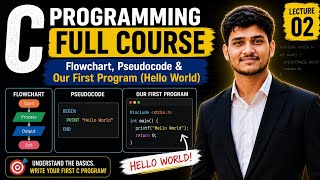 C Programming #2 🔥 Flowchart, Pseudocode & Your First C Program | Hello World | Full Course