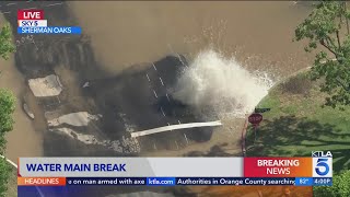 Massive water main break floods Sherman Oaks neighborhood