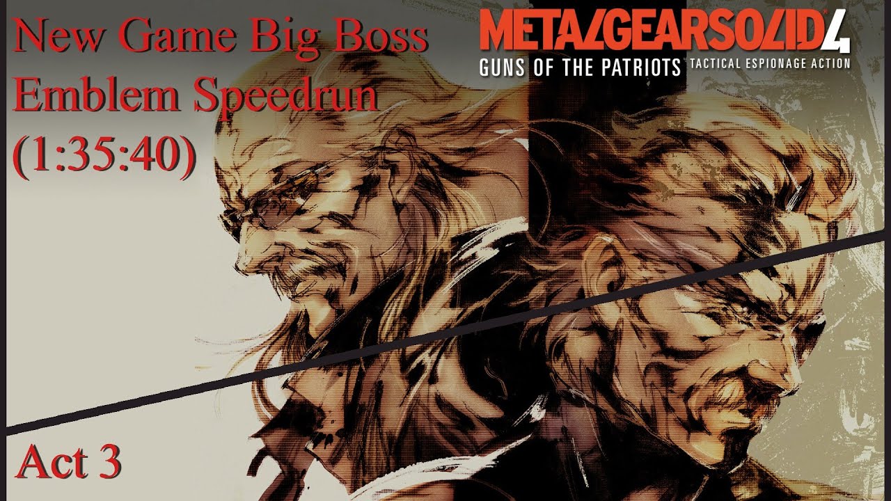 Metal Gear Solid 4 - New Game Big Boss Emblem Speedrun (1:35:40) Act 3 ...