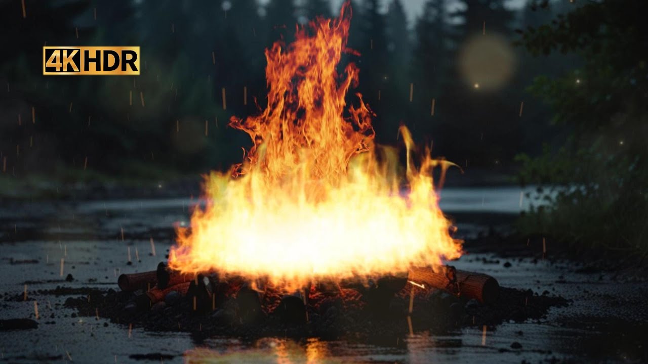 Lakeside Campfire - Peaceful Flames & Soothing Water Sounds - Nighttime Relaxation