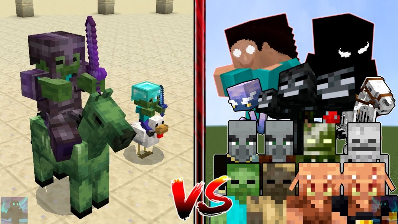 Chicken Jockey, Zombie Horseman vs every mob, all mobs, Herobrine | Minecraft Mob Battle