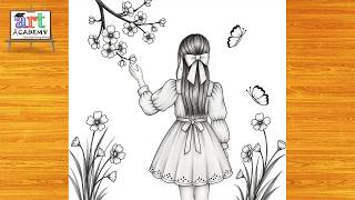 How to draw a cute Girl with Butterflies -Pencil sketch || Drawing easy for beginner || Girl drawing