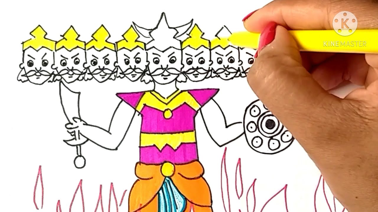 How to draw Ravan step by step/Easy Ravan Drawing/Dussehra festival drawing/Draw Lankapati Ravan