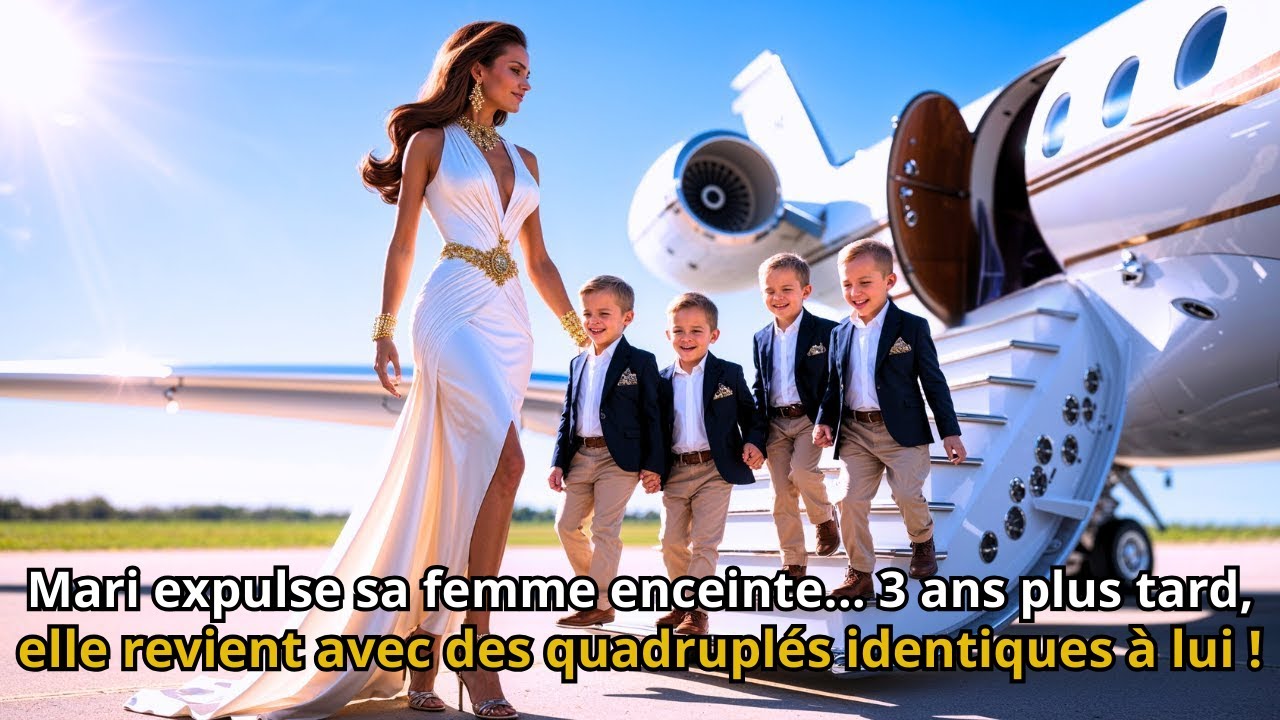 Mari expulse sa femme enceinte..3 ans plus tard, elle revient avec des quadruplés identiques à lui !