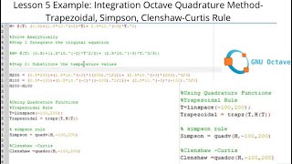 Example: Integration Octave Quadrature Method- Trapezoidal, Simpson,Clenshaw-Curtis Rule. Lesson 5.1