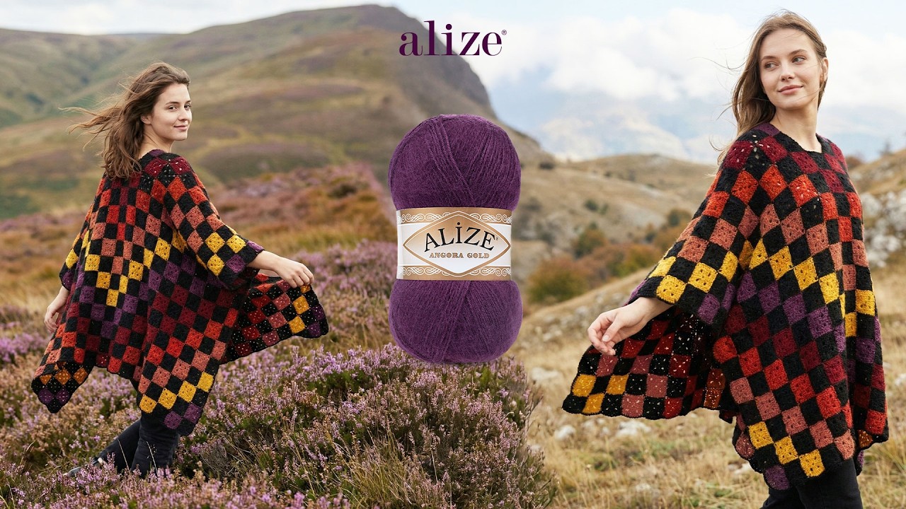 Пончо с весенним мотивом из пряжи Alize Angora Gold – простой мастер-класс по вязанию крючком