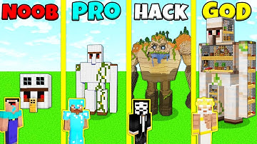 Minecraft Battle: NOOB vs PRO vs HACKER vs GOD: IRON GOLEM STATUE HOUSE BUILD CHALLENGE / Animation