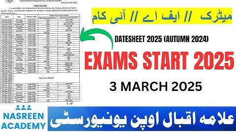 Matric Datesheet Aiou 2025 | Fa datesheet 2025 aiou | Aiou Exams Autumn 2024 | Aiou Date sheet 2025