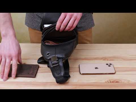 Сумка чоловіча слінг через плече в зернистій шкірі Vintage 20249 Чорна, видео 1