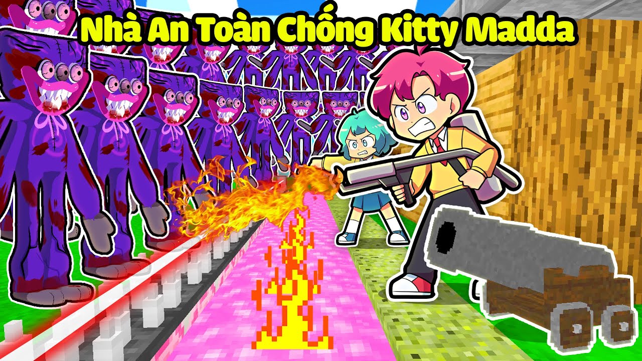 HIHA THỬ THÁCH 24H XÂY NHÀ AN TOÀN CHỐNG LẠI KITTY TRONG MINECRAFT*NHÀ AN TOÀN HUGGY 👹😱💥