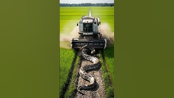 Giant Python in Rice Field Ditch | Harvester vs Snake  #farmingtraditions #farming #villagelife