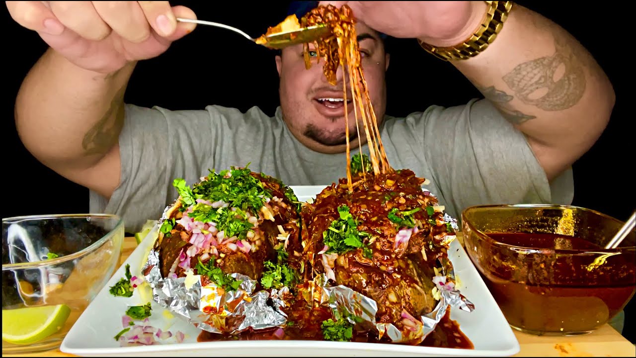 LOADED Quesabirria Baked Potato MUKBANG • THE BEST BIRRIA EVER!
