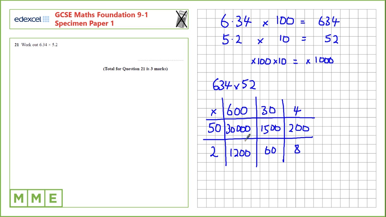 GCSE Maths EDEXCEL Foundation Specimen Paper 1 Q21 Multiplying decimals ...