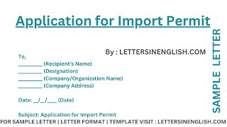 Application for Import Permit - Sample Application Requesting an Import Permit