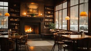 Jazz Relaxing Music to Unwind in Bookstore Cafe Ambience🍵: Crackling Fireplace🔥& Rain Sounds🌧️