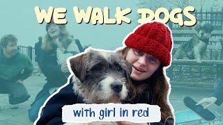 girl in red Walks an Adoptable Dog | WeWalkDogs