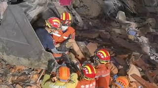 Monday: China Search and Rescue Team pulls four survivors from Myanmar rubble