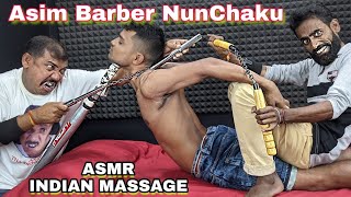 Asim Barber Massage With Nunchaku And Baseball bat ASMR | Asim Barber 4 Hands Massage