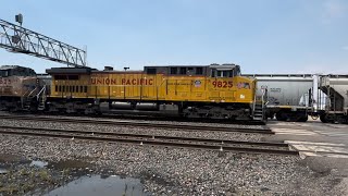 UP #9825 Repainted D9 Leader On EB Intermodal Stack Train With Mid DP Unit 8/10/24.