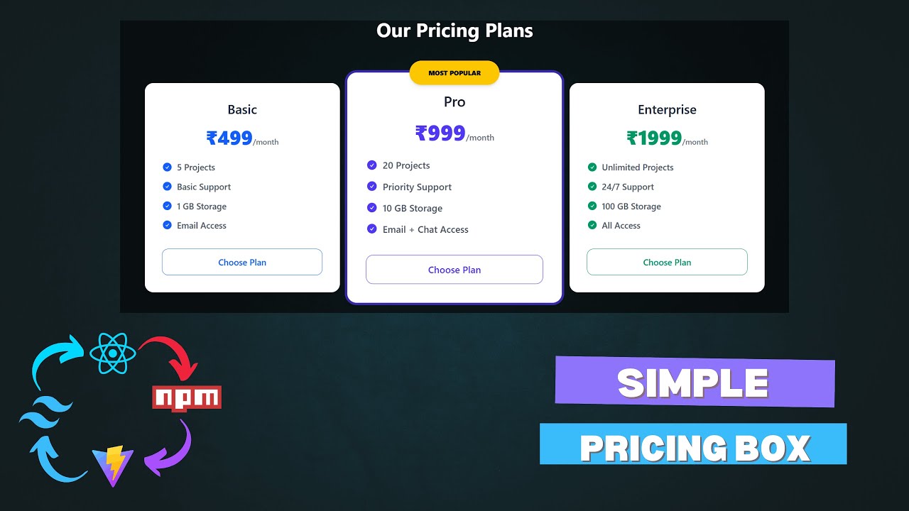 React JS Pricing Card UI Design with Tailwind CSS | Step by Step - YouTube