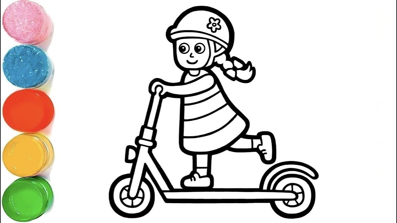 How To Draw a Cute Scooter 🛴 Drawing | Easy Scooter 🛵 Drawing For Kids | Cute Girl with Scooter 🛵