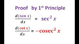 How to Prove that  derivative  of tan x is sec^2 x and   of cot x is - cosec^2x .|| Differentiation