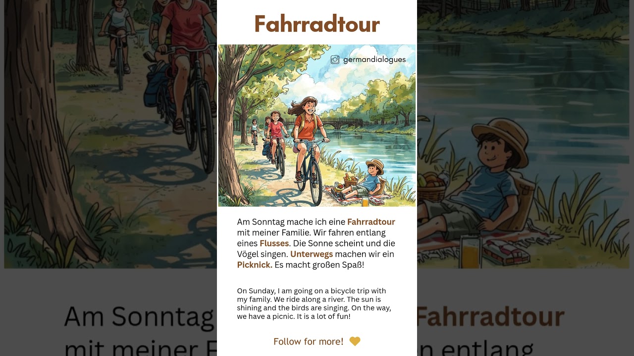 🇩🇪 German Listening Practice | Fahrradtour (A2) | Easy Story + English Translation