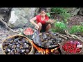 Survival skills: Find Shell in River for Food of Survival- Cooking Shell Spicy for Eating delicious