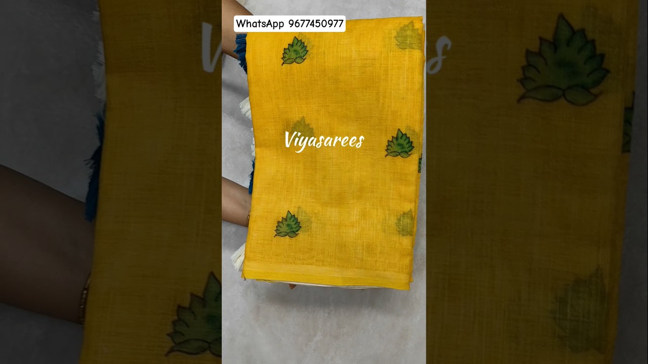 Mango Yellow linen cotton saree with kalamkari pallu and blouse 