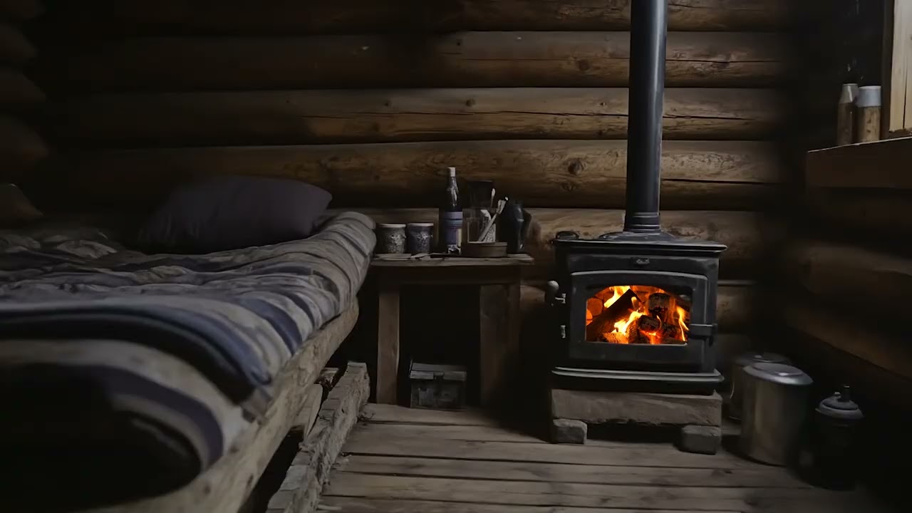 Blizzard Night in a Cozy Wooden Cabin | Crackling Fireplace Sounds to Help You Sleep Deeply