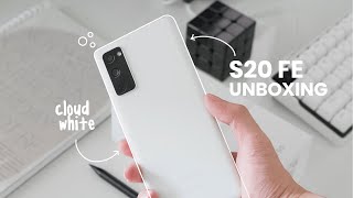 samsung s20 FE aesthetic unboxing ☁ | cloud white + accessories