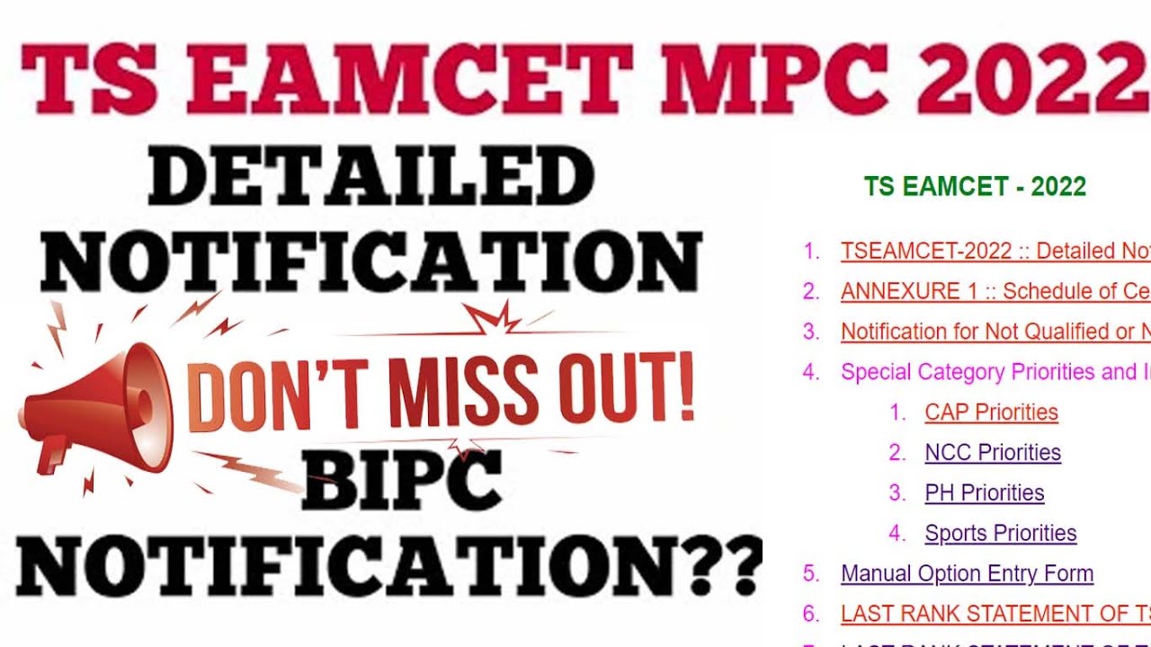 TSEAMCET-2022 Detailed Notification | ts eamcet counselling dates 2022